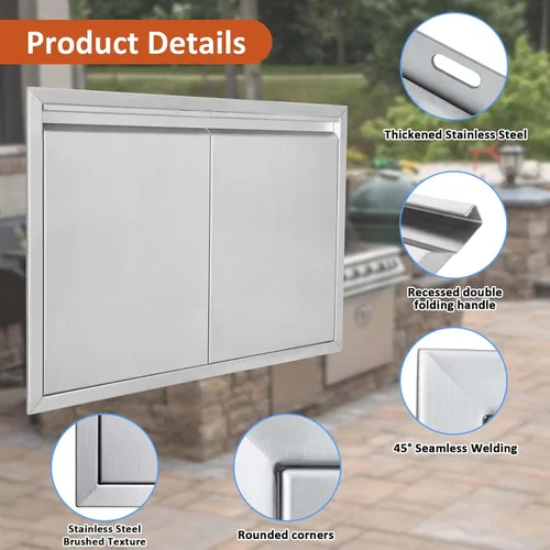 Miniatura 3 de JIE JIN Puerta de Acceso para Parrilla 24" An X 24" Al Puertas de Cocina Exterior Puertas Dobles Engrosadas Acero Inoxidable 304 Accesorios