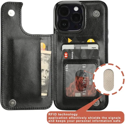 Miniatura 3 de uCOLOR Funda compatible con iPhone 13 Pro Max de 6.7 pulgadas con ranura para tarjetero, función atril, doble cierre magnético y diseño de bloqueo