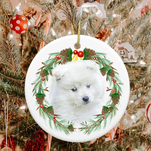 Miniatura 6 de Colgante de perro esquimal americano de 3 pulgadas para decoración de árbol de Navidad, bonito adorno de día festivo para cachorros, regalos