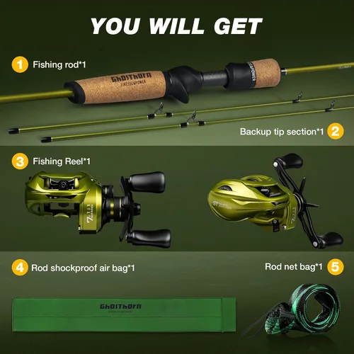 Miniatura 5 de Ghosthorn Caña de pescar y carrete Combo de caña de pescar de doble punta Baitcasting Combo Ultra Light Caña de 2 piezas con mango de corcho natural