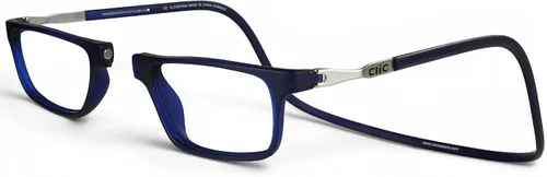 Clic Lentes de lectura magnéticos, lectores ajustables para colgar en el cuello, ajuste seguro con diadema rígida, ejecutivo XL (XL-XXL, azul mate
