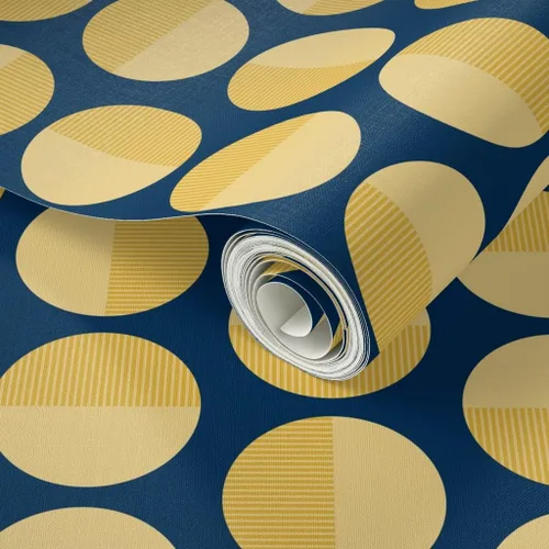 Miniatura 2 de Papel tapiz autoadhesivo para despegar y pegar, diseño de círculos de mediados de siglo, amarillo medianoche, moderno geométrico mostaza, papel