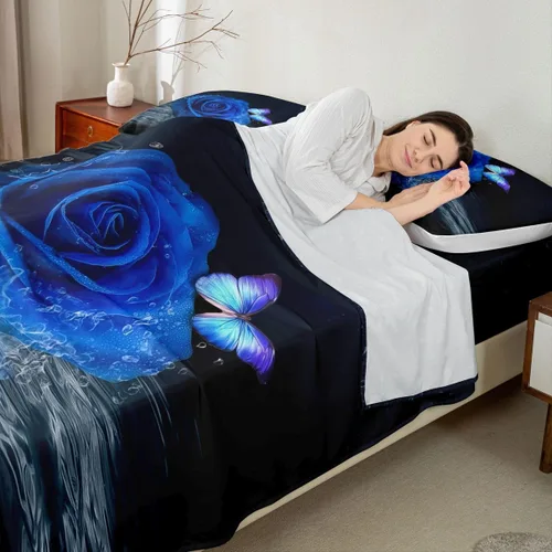Miniatura 3 de Erosebridal Juego de sábanas tamaño King para niñas y mujeres, diseño de flores y mariposas, juego de ropa de cama para el día de San Valentín