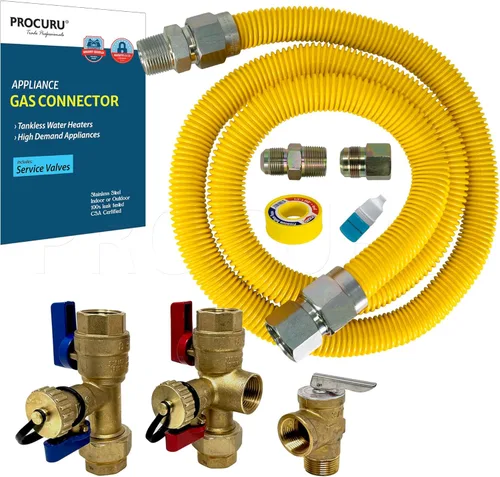 Miniatura 16 de PROCURU Conector de gas flexible universal de 1" de diámetro exterior x 24" (2 pies) x 3/4" MIP x 3/4" FIP, con/sin válvulas de servicio, tubería