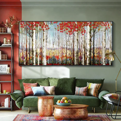 Miniatura 22 de Mofutinpo Arte de Pared de Árbol Rojo en Blanco y Negro Impresión en Lienzo Cuadro Paisaje de Árbol Rojo Grande Obra de Arte Moderna para Sala