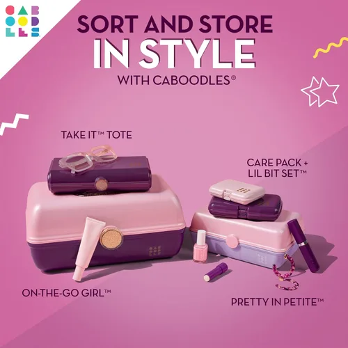 Miniatura 6 de Caboodles On-The-Go Girl - Caja de maquillaje para chicas, dos tonos violeta sobre brillo plateado, caja organizadora de maquillaje de plástico
