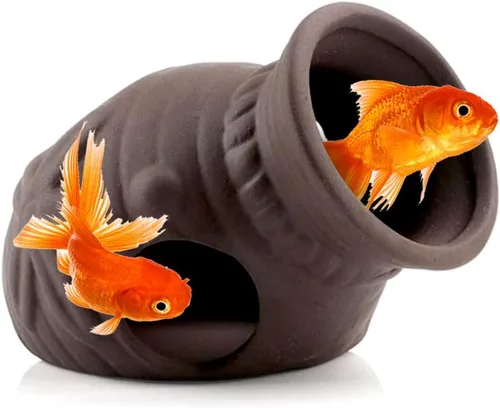 Tarro de cerámica para decoración de acuario, jarrón hueco, pecera, escondite de camarones, adorno vintage para acuario, refugio de cueva para