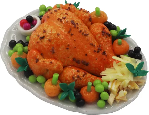 Pavo asado en miniatura hecho a mano – Figura realista de arcilla de pavo de Acción de Gracias para casas de muñecas, exhibiciones de alimentos,