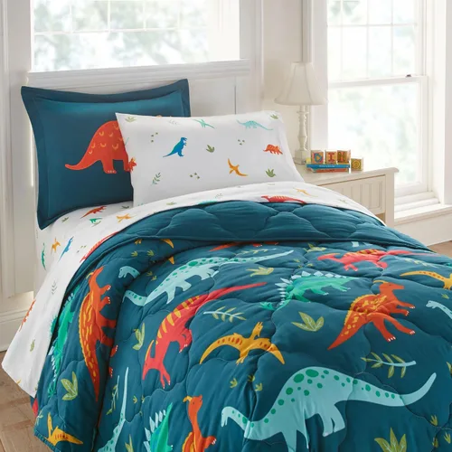 Miniatura 2 de Wildkin Juego de sábanas tamaño matrimonial, microfibra suave, sábana bajera y sábana superior, funda de almohada, dinosaurios jurásicos