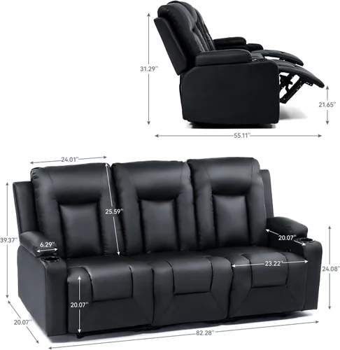 Miniatura 6 de LUCKLIFE Juego de sofá reclinable de cuero con sillones reclinables manuales, juego de muebles de sala con sofá reclinable, sofá biplaza y sillón