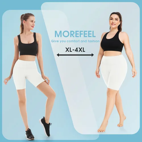 Miniatura 19 de MOREFEEL Pantalones cortos de ciclismo de talla grande de 8 pulgadas con bolsillos para mujer, cintura alta, control de abdomen, pantalones cortos