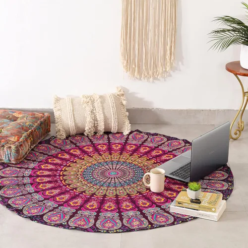 Miniatura 9 de Popular Handicrafts Juego de 2 tapices redondos para colgar en la pared, diseño de mandala hippie degradado, bohemio, hippy intrincado, mantel Morado