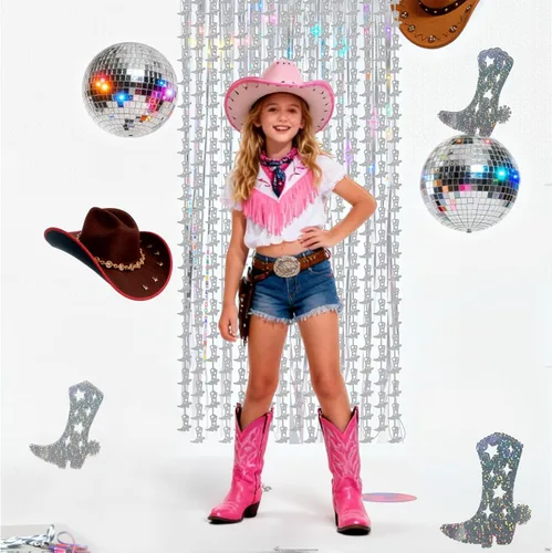 Paquete de 2 cortinas de flecos de aluminio para botas de vaquera, 3.3 x 6.6 pies, telón de fondo metálico iridiscente para cabina de fotos para