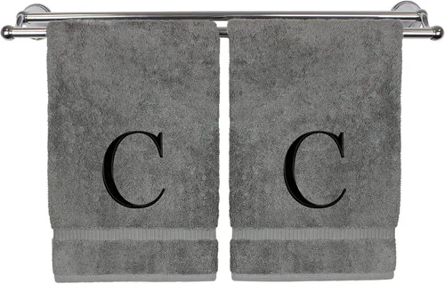 Miniatura 122 de Toalla de mano monogramada, regalo personalizado, juego de 2 - Toalla bordada con letra de bloque dorada - Extra absorbente 100% algodón turco