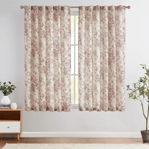 Miniatura 16 de Jinchan Cortinas de Mezcla de Lino con Estampado Floral para Sala de Estar, 84 Pulgadas de Largo, Cortinas con Bolsillo para Varilla y Tab Trasera