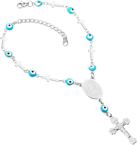 U7 Christian Bracelets Stainless Steel 18K Gold Plated Cross Bracelet, Saint Bendict Bracelet, Rosary Bracelets for Men Women
