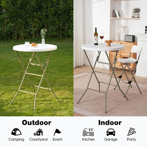 Miniatura 5 de Mesa plegable redonda de 32 pulgadas, mesa plegable portátil de altura de barra con patas desmontables, mesa plegable redonda con parte superior