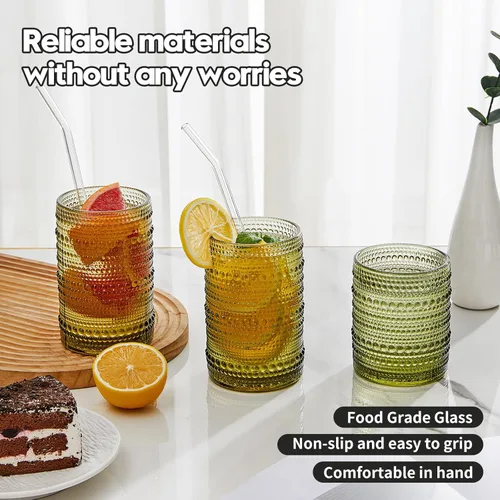 Miniatura 3 de HomeVogue Hobnail - Juego de 6 vasos para beber de 15 oz, juego de cristalería vintage, juego de vasos de cóctel, vasos de agua verdes en relieve