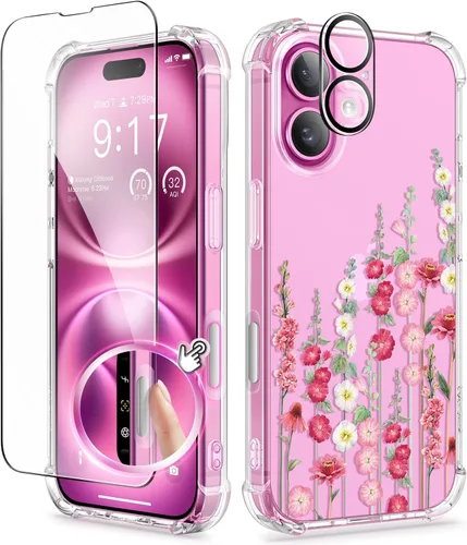 Miniatura 75 de GVIEWIN - Funda floral para iPhone 14 de 6.1 pulgadas, protector de pantalla + protector de lente de cámara, no se amarillenta, a prueba de golpes