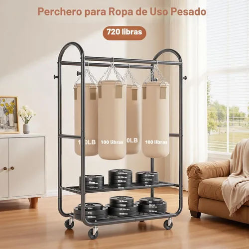 Miniatura 2 de EAGMAK Percheros de ropa resistentes para colgar ropa, 720 libras, perchero con ruedas con cerradura, organizador de armario de metal para Negro