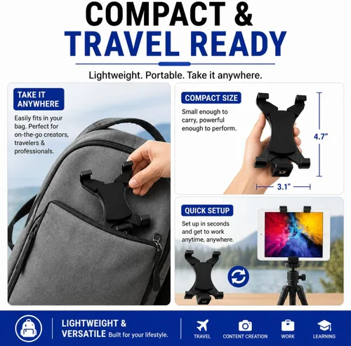 Miniatura 8 de Acuvar Soporte universal de trípode para tableta, adaptador de soporte ajustable para iPad, Samsung Galaxy Tab y Surface, se adapta a tabletas de 8