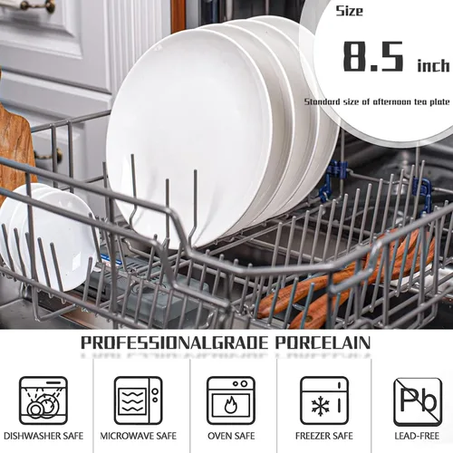 Miniatura 4 de Amazon - Platos de cena blancos de 6 piezas de 8.5 pulgadas, platos redondos ligeros, Simply plato de postre, vidrio de triple capa y resistente a
