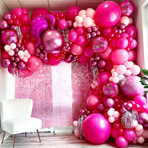 Miniatura 6 de COKAOBE Kit de arco de guirnaldas de globos rosados, 124 globos de látex rosa pastel, rosa pastel, magenta metálico para boda, compromiso, temática