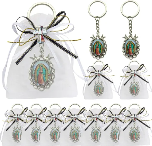 WE Llavero conmemorativo favor 12PCS Nuestra Señora de Guadalupe/Recuerdos para Novenario Aniversario (blanco), plateado