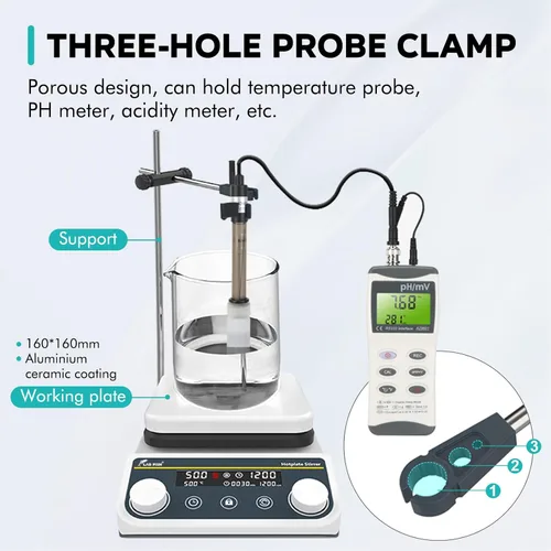 Miniatura 6 de LAB FISH Agitador magnético 8L Placa caliente 590.0 °F/590℉ Mezclador de agitación digital calentado 50-1500rpm Función de sincronización hacia