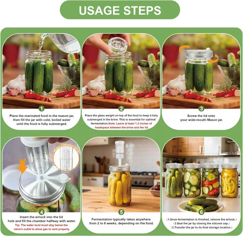 Miniatura 5 de Kit de fermentación de tarros de masón de boca ancha con 4 tapas de fermentación, 4 pesos de fermentación de vidrio, 4 esclusas para fermentación, 5