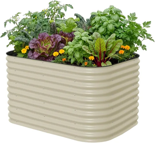 Miniatura 9 de Vego garden Jardinera elevada redonda de 32 pulgadas de alto y 42 pulgadas para jardín, para verduras, flores, patio, gris moderno