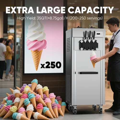 Miniatura 3 de Máquina comercial para hacer helados con certificación UL, rendimiento de 35 cuartos de galón (8.75 galones)/H, 200-250 porciones
