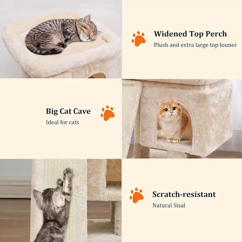 Miniatura 3 de SYANDLVY Árbol pequeño para gatos grandes de interior, condominio para gatitos con poste rascador y tabla, torre de actividades moderna con cueva