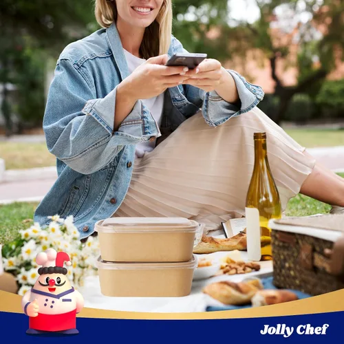 Miniatura 6 de JOLLY CHEF Paquete de 50 recipientes de papel para preparación de comidas con tapa de 25 oz, recipientes desechables rectangulares para alimentos