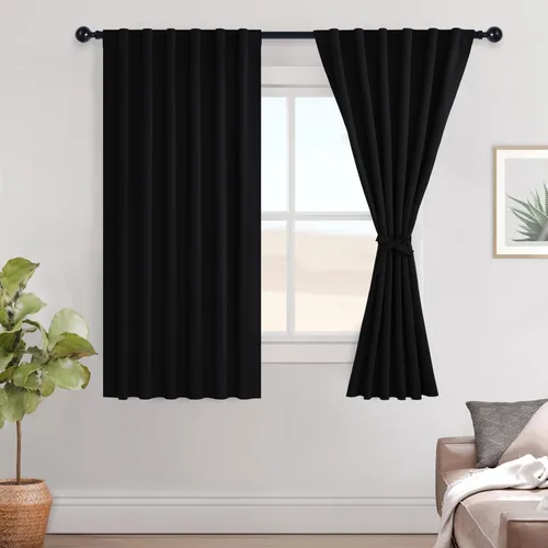 Miniatura 57 de Hiasan Cortinas opacas negras para dormitorio, cortinas opacas cortas de 45 pulgadas de largo, con aislamiento térmico, bolsillo para barra