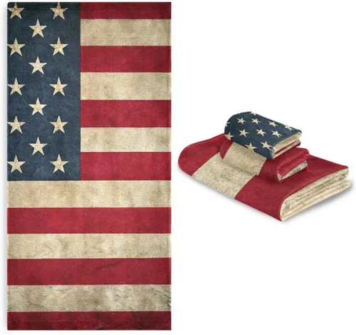 Miniatura 7 de Qilmy Juego de toallas de 3 piezas con la bandera estadounidense, absorbente y suave, juego de toallas decorativas para baño con toalla de baño