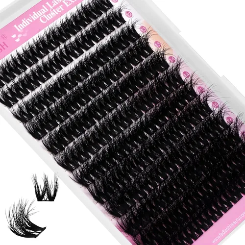 Miniatura 74 de Racimos de pestañas 10-16mm 144 piezas Bandeja mixta Pestañas individuales Rizo D Pestañas individuales en racimo Extensiones de pestañas
