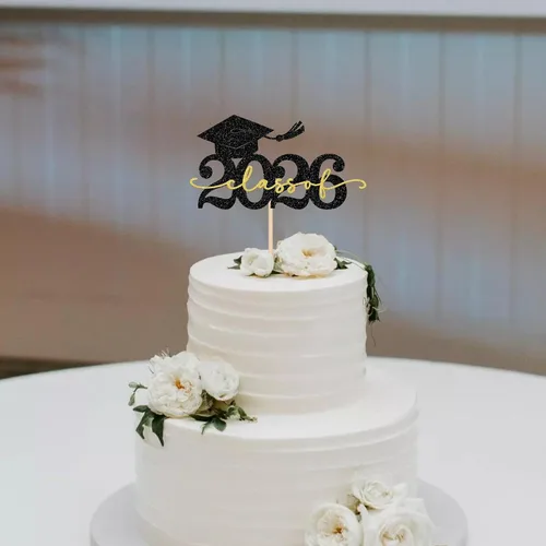 Miniatura 7 de Rsstarxi 1 paquete de decoración de pastel con purpurina para la clase de 2026, decoraciones de graduación 2026, tapa de felicitaciones