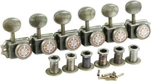 Miniatura 2 de Guyker Afinadores de cuerda de bloqueo de guitarra vintage de 6 en línea – Clavijas de afinación de bloqueo, cabezales de máquina, piezas de Relic