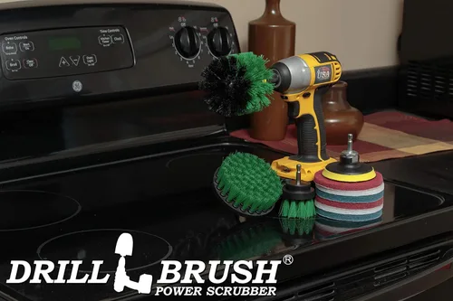 Miniatura 7 de Drillbrush Suministros de limpieza de cocina – Almohadillas para fregar todo el hogar y cepillos de rigidez media – Kit de cepillo de limpieza