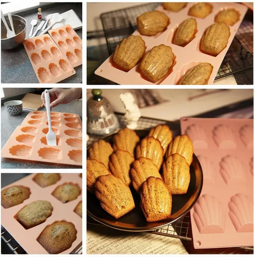 Miniatura 5 de Meajore Madeleine - Molde de silicona para hacer galletas Madeline, molde antiadherente para hacer galletas Madeleine (bronce)