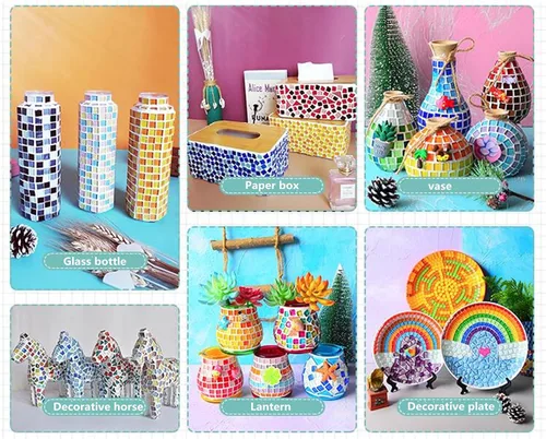 Miniatura 2 de Azulejos de mosaico de cristal irregulares de 17.64 oz de colores mixtos, pequeños mosaicos de bricolaje para niños, manualidades de cristal hechas