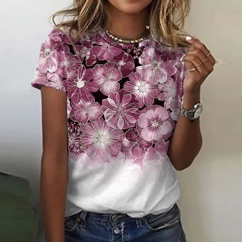 Miniatura 4 de Blusa de manga corta transpirable con cuello redondo para mujer, con estampado de abejas de abeja