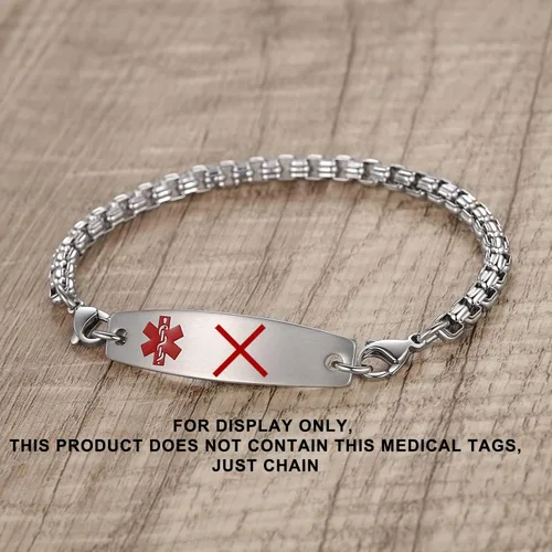 Miniatura 6 de LinnaLove Cadena intercambiable de acero inoxidable para pulseras de identificación de alerta médica para mujeres y hombres