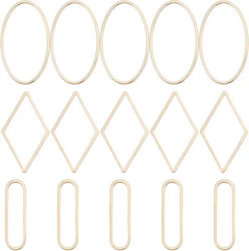 Beebeecraft 60 unids/caja 3 estilo 18 quilates chapado en oro de 18 quilates anillos de enlace ovalados rombos joyería conector encantos para