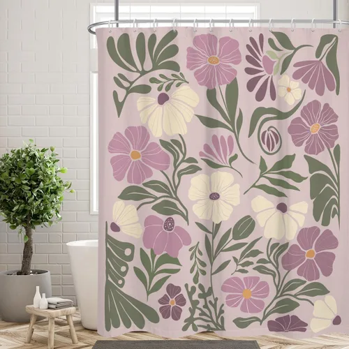 Miniatura 25 de Black Floral Shower Curtain Stall Small Half Single Mini Boho Flower Farmhouse Vintage Gothic Abstarct Retro Funky Botanical Moody Fabric Cloth