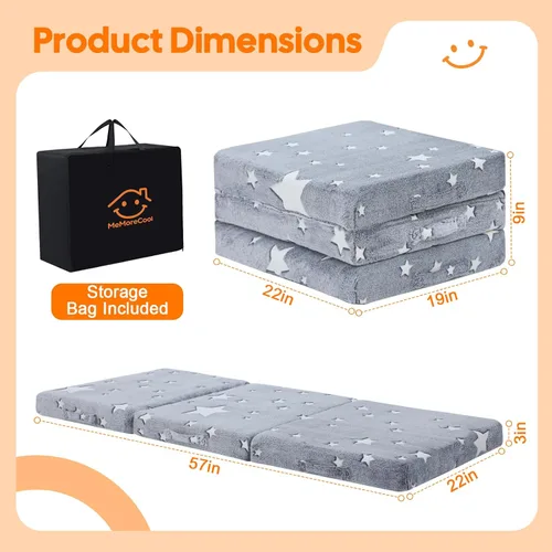 Miniatura 3 de MeMoreCool Colchón plegable de suelo para niños, tapete triple con estrella brillante, colchón plegable para niños, futón portátil, 57 x 22 Gris