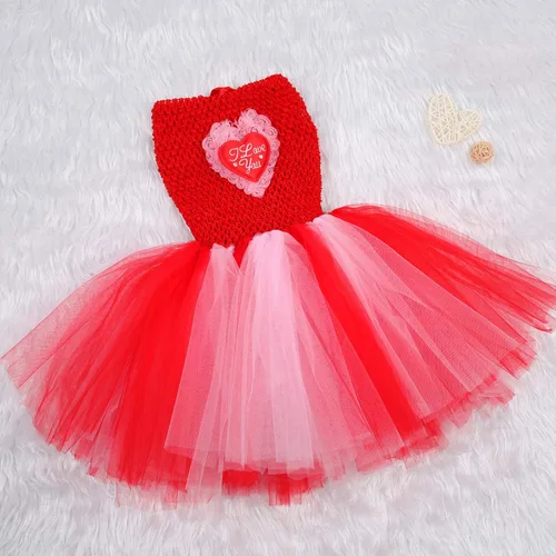 Miniatura 3 de Disfraz de tutú de tul de manga larga con estampado de corazón de terciopelo para niñas pequeñas, ropa de San Valentín