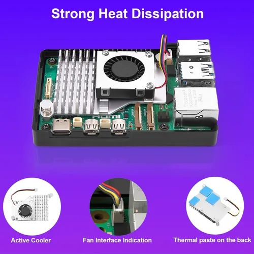 Miniatura 4 de Raspberry Pi 5 Kit 8GB RAM con enfriador activo y fuente de alimentación Pi 5 27W 5.1V5A, RPi 5 8GB caja ABS de una sola placa 2 HD Out 4K Cables