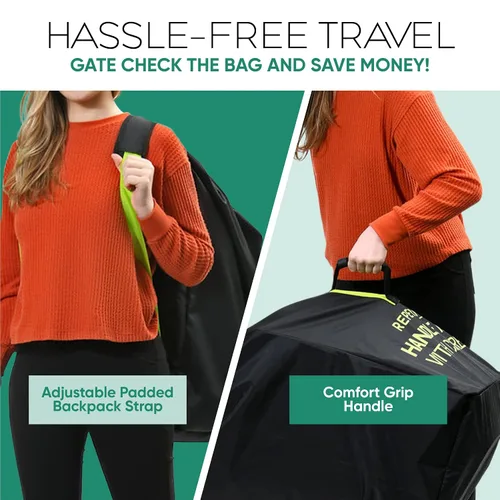 Miniatura 5 de reperkid Bolsa de viaje para asiento de automóvil para avión, negro y verde, 33" H x 18" W x 18" D, se adapta a la mayoría de asientos convertibles